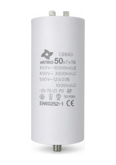 50 Μf Kapasitör 450 Vac Beyaz