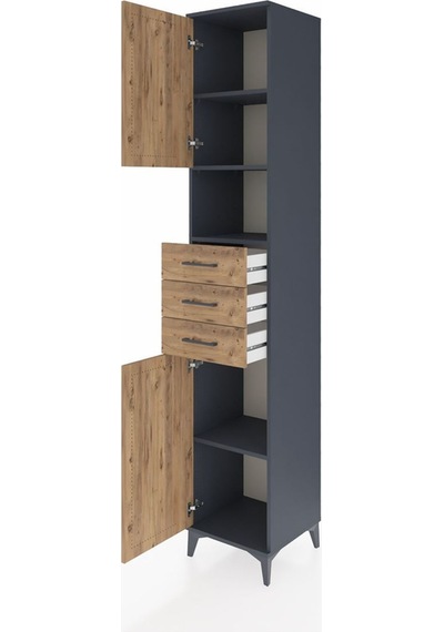 Hyperion Dolap 4 Raflı 3 Çekmeceli 2 Kapaklı 44x44x243 Antrasit-çam Antrasit