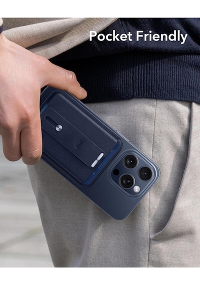 Esr Apple Uyumlu iPhone Magsafe Cüzdan Halolock Magsafe Parmak Halkalı Mavi Dark Blue