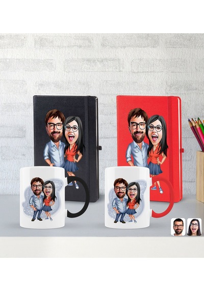 Bk Gift Kişiye Özel Sevgililer Karikatürlü 2 Li Defter Kupa Hediye Seti, Sevgiliye Hediye, Sevgililer Günü Hediyesi-2