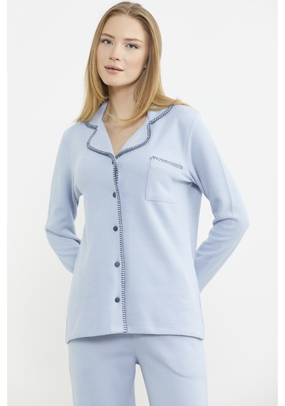 Sementa Düğmeli Gömlek Model Pijama Takım - Mavi Mavi