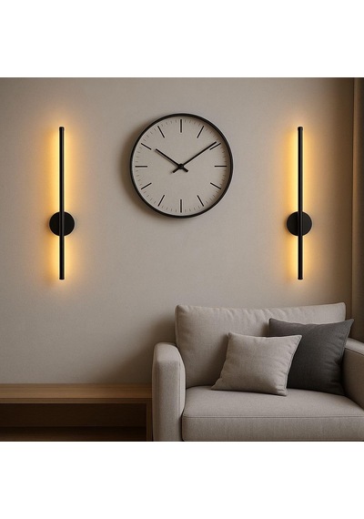 Tr Modern Dekoratif Led Duvar Aplik 66 Cm Günışığı Siyah 1 Adet Pilli Diğer