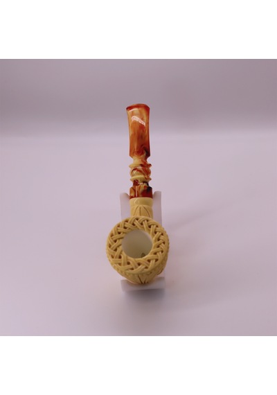 El Oyması Lületaşı Ejderha Figürlü Koleksiyonluk Pipo Usta İmzalı Blok Taş Meerschaum