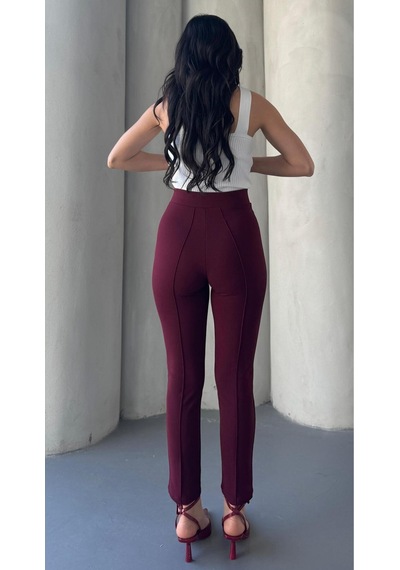 Paw Garage Kadın Diane Yüksek Bel Toparlayıcı Likralı Dar Paça Çimalı Kumaş Pantolon Bordo