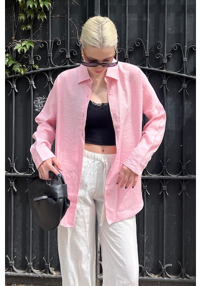 Madmext Pembe Uzun Kollu Oversize Gömlek Mg2003-pembe Pembe