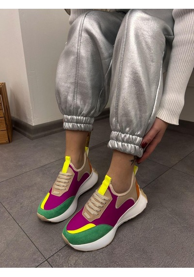 Erva'nın Butiği Oranj Mor Triko Mines Kadın Bağcıklı Sneakers-5293