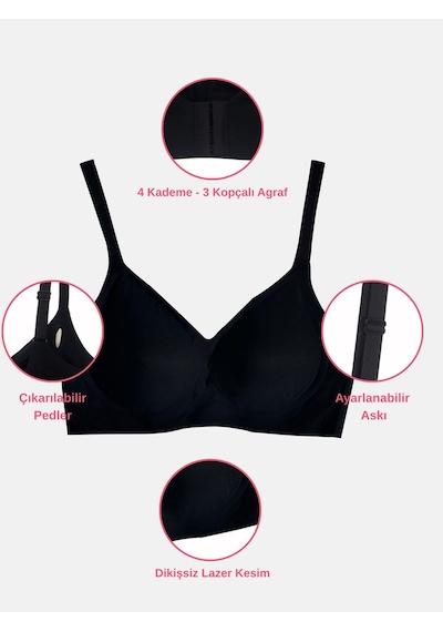 Alya Underwear Kadın Lazer Kesim Dikişsiz Çıkarılabilir Pedli Hayalet Sütyen Siyah