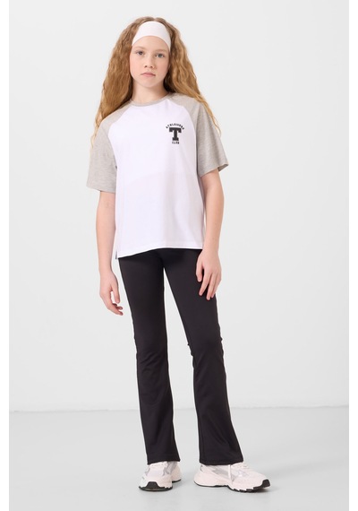Beyaz O Yaka Pamuklu Baskılı Oversize Fit Kız Çocuk T-shirt - 75179 Beyaz