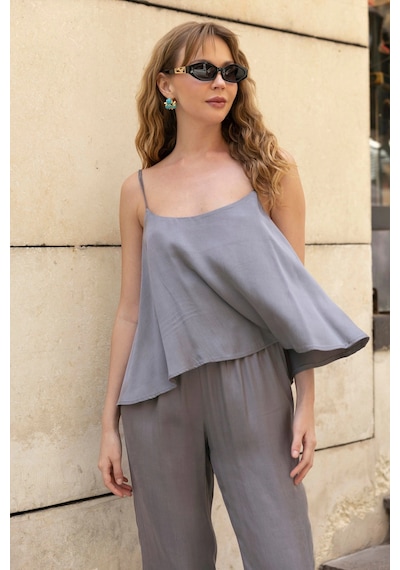 Meine Liebe Unterwäsche Soft Touch Dokulu Bluz Pantolon Takım Vizon