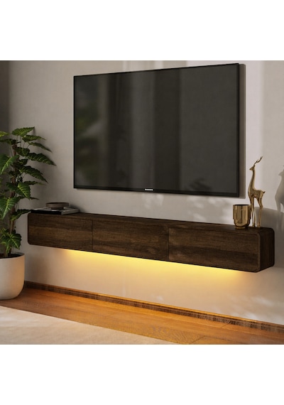 İnarch Dizayn Alba Led Işıklı Duvara Monte Tv Sehpası - 3 Kapaklı Tasarım Ceviz
