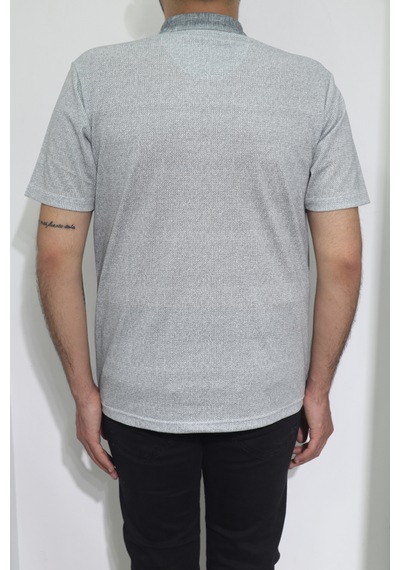 Santa Dmctekstil Erkek Kendinden Desenli Klasik Rahat Kalıp Tek Cepli Polo Yakalı T-shirt Haki