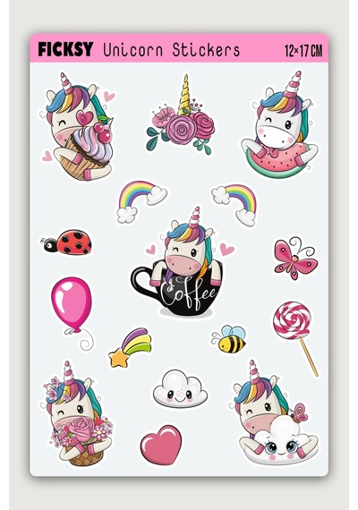 Unicorn Tek Boynuzlu At Sticker Seti - 16 Adet Etiket Çıkartma Diğer