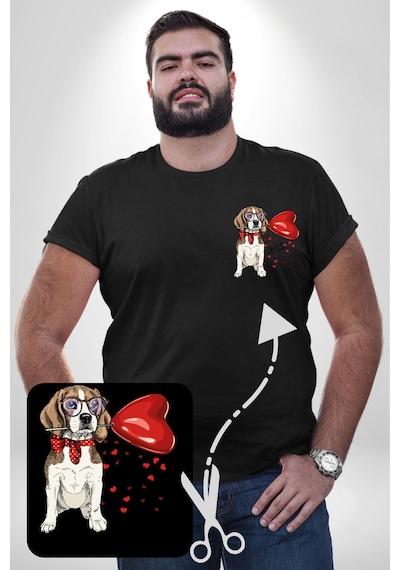 Angemiel Poodle Ve Beagle Sevililer Günü Hediyesi Siyah Büyük Beden Kadın Basic Minimal Baskılı Tişört Siyah