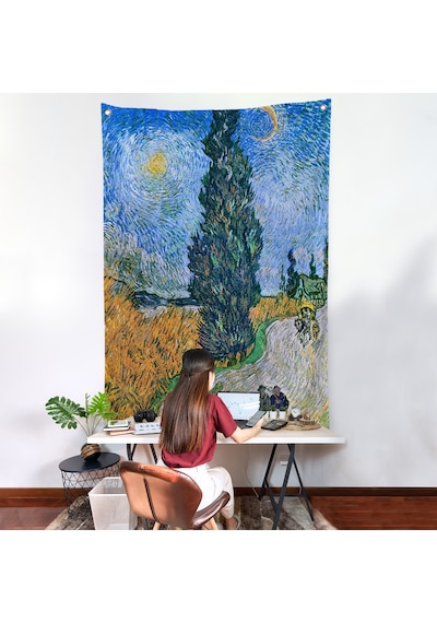 Vincent Van Gogh - Selvili Ve Yıldızlı Yol Duvar Örtüsü - Road With Cypress And Star-7443