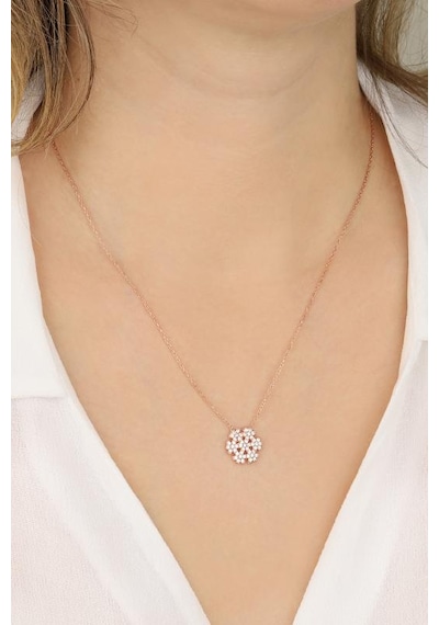 Beyaz Taşlı Kar Tanesi Gümüş Kolye Rose Gold