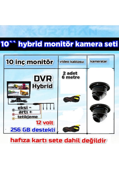 2 Adet Ahd 1080p Ultra Mini Kamera Ve 10 İnç Dvr Monitör Set 12 V