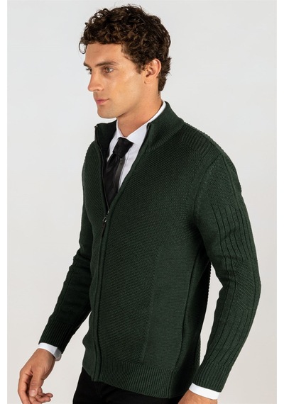 Tudors Slim Fit Dar Kesim Kendinden Desenli Erkek Hırka-25058 Yeşil Tudors Slim Fit Dar Kesim Kendinden Desenli Erkek Hırka-25058 Yeşil