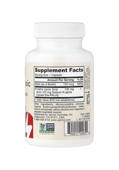 Jarrow Formulas, R-alpha Lipoic Acid With Biotin, 60 Veg Capsules