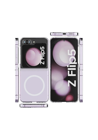 Newface - 599 - Samsung Galaxy Uyumlu Z Flip 5 Kılıf Magneticsafe Şeffaf Silikon - Spt-gld - - Şeffaf