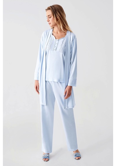 Kocabey 321 Kadın Sabahlıklı Pijama Takımı Mavi