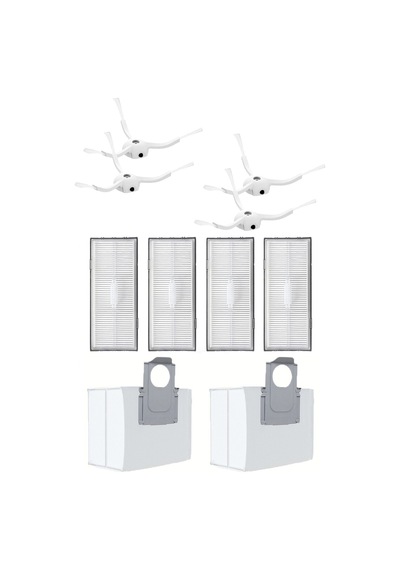 Roborock S7 Max Ultra Uyumlu 4 Adet Hepa Filtre 4 Adet Beyaz Yan Fırça 2 Adet Toz Torbası