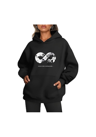 3 İplik Pamuklu Cepli Kapüşonlu 10 Kasıma Özel Sweatshirt Hoodie - Siyah