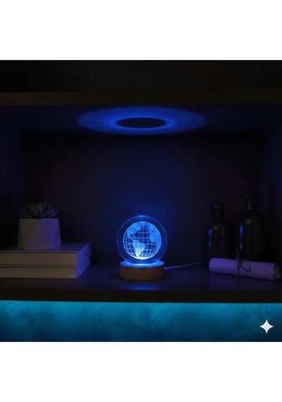 Kristal Küre Dünya Model Büyük Boy Usb'li , Rgb Işıklı