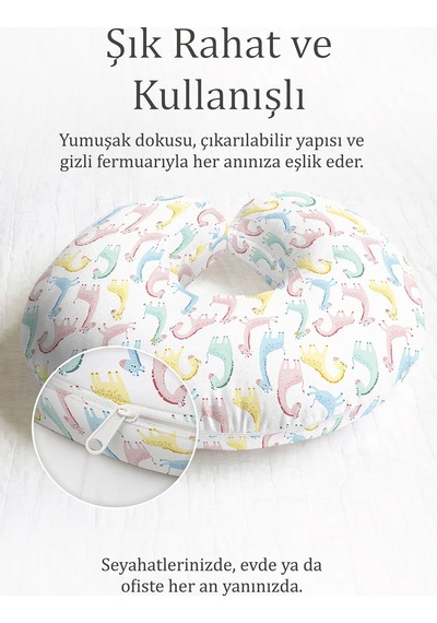 Pastel Renkli Sevimli Zürafa Desenli Pamuklu Boyun Yastığı - Yumuşak Mint Sarı Seyahat Yastığı Buzlu Taş Eflatun