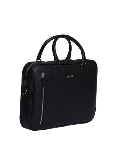 Fossil Unisex Vegan Deri Laptop Bölmeli 15,6 İnç Dik Fermuarlı Evrak Çantası Siyah Siyah