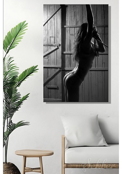 Siyah Beyaz Tangalı Kadın Model Estetik Fotoğrafı Dikey Kanvas Tablo Tekli Ev Kafe Ofis 3285