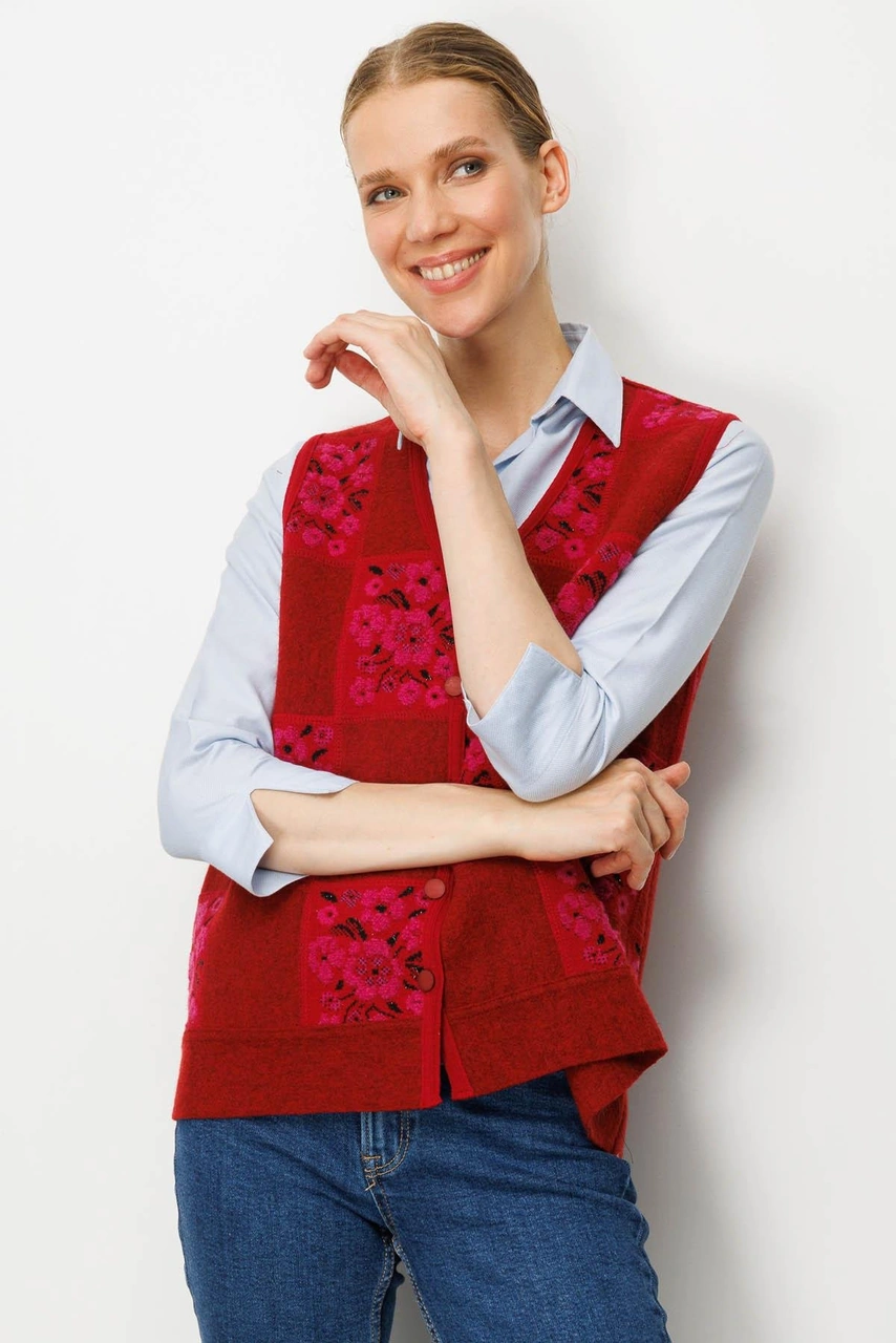 Desen Triko Kadın Pıtırcık Çiçekli Patchwork Keçe Yün Yelek Y.kırmızı Sıklamen Y.kırmızı Sıklamen Desen Triko Kadın Pıtırcık Çiçekli Patchwork Keçe Yün Yelek Y.kırmızı Sıklamen Y.kırmızı Sıklamen