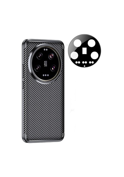 Apsuwa Xiaomi 14 Ultra Kılıf Negro Karbon Fiber Desen Silikon + Kamera Lens Koruyucu