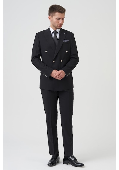 White Stone New York T2432 Slim Fit 6 Drop Kruvaze Takım Elbise Siyah-siyah Siyah