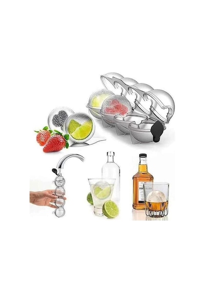 4'lü Küre Buz Topu Kalıbı - Yuvarlak İçecek Buz Sunum Kabı Plastik Diğer