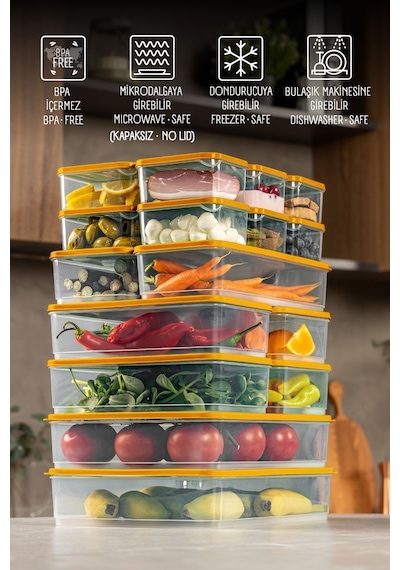 Vienev 20li Buzdolabı Organizer Ve Saklama Kabı Turuncu 12x 350ml 4x 1,75lt 2x 1,65lt 2x 3,5lt