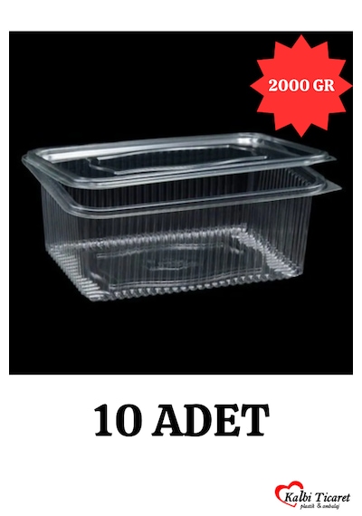 Plastik Saklama Kabı 2000 Gr 10 Adet Plastik Kapaklı Kase Sızdırmaz Kap Şeffaf Kullan At Kase