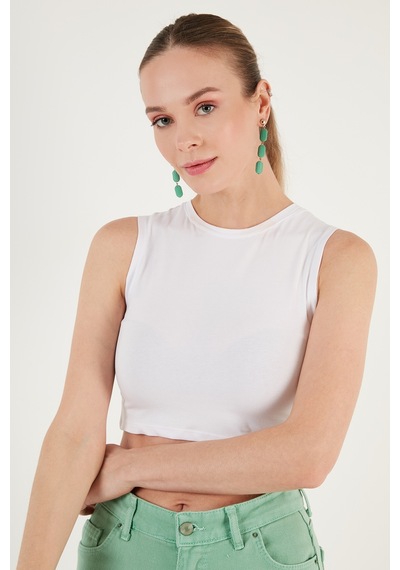 Lela Pamuklu Bisiklet Yaka Dar Kesim Crop Bayan Atlet 5865259 Beyaz