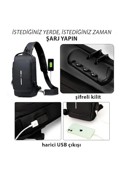 Newish Polo Uziko Çapraz Sırt Çantası-body Bag Usb Ve Kulaklık Çı Siyah