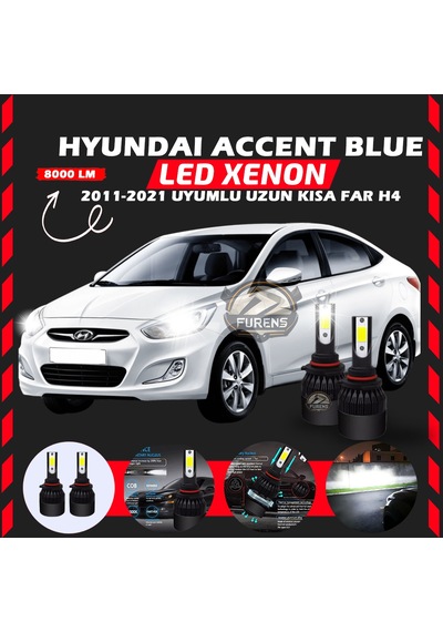 Hyundai Accent Blue 2011-2021 Uzun-kısa Far Uyumlu Şimşek Etkili Led Xenon Light Series H4