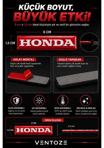 Honda Damla Etiket 3d Reçine Logo Sticker Oto Araç İçi Dekoratif Aksesuar 6x1,5 Cm