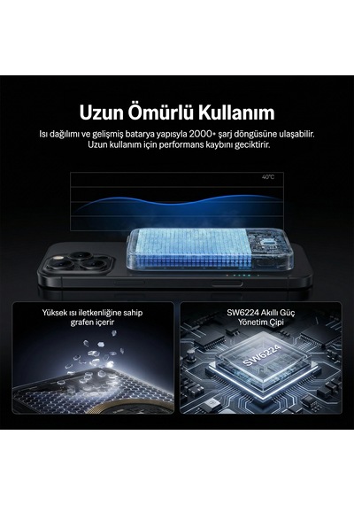 Bix Pb51 5000mah 15w Magsafe Manyetik Kablosuz Şarjlı 20w Type-c Semi-solid Bataryalı Dahili Kablolu Mini Powerbank Siyah