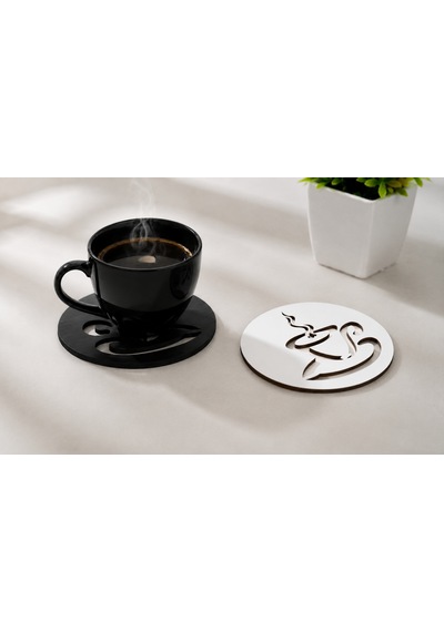6'lı Mdf Bardak Altlığı Seti Siyah Beyaz Lazer Kesim Dekoratif Kahve Fincanlığı 10x10 Cm