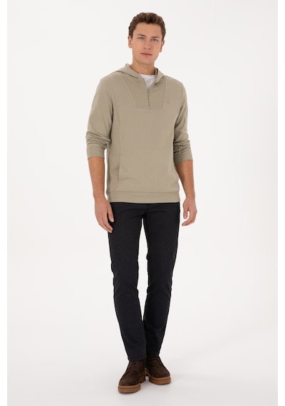 U.S. Polo Assn. Erkek Regular Fit Yarım Fermuarlı Kapüşonlu Açık Haki Sweatshirt 50316391-VR183