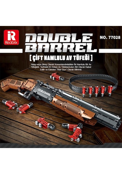 Reobrix 77028 Çift Namlu Av Tüfeği Yaratıcı Yapı Blok Seti Building Blocks Double-barreled Shotgun - 1006 Parça