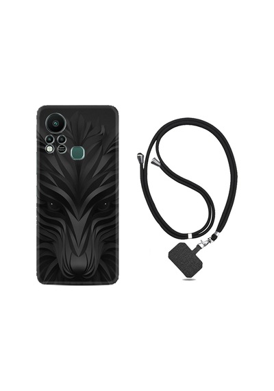Infinix Hot 11S Kılıf İpli Boyun Askılı Desenli Silikon Black Fox 1325