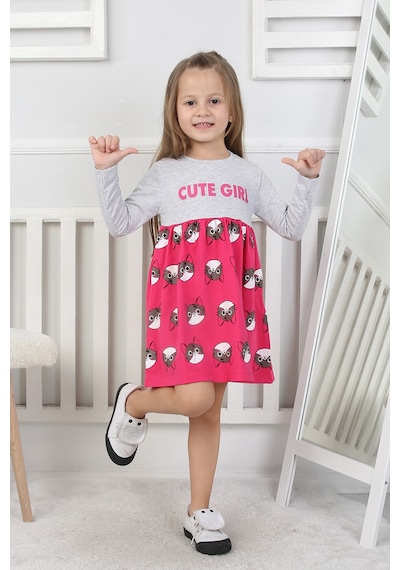 Kız Çocuk Elbise Cute Girl Fuşya