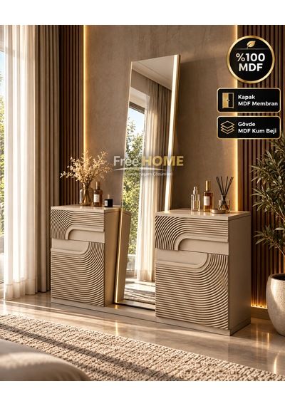Freehome Alaçatı Kum Beji Mdf Membran Kapaklı Şifonyer 140x88x40 Kumbeji