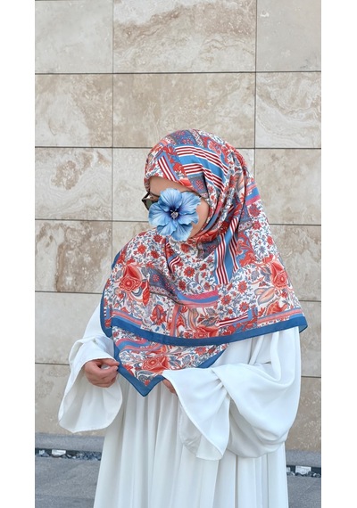 Qalortex Scarf Pamuklu Piraye Desen Eşarp - Turkuaz