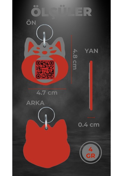 Petjoo 18.Cheems Kırmızı-Gri Qr'lı Köpek Künyesi
