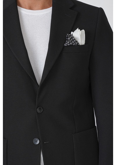 Slim Fit Torba Cepli Esnek Yünlü Siyah Ceket C 745